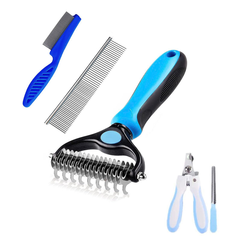 Dog Hair Comb Wire Stripper Pet Grooming Comb Set Double Sided Undercoat Rake Stainless Steel Combs Nail Clippers Nail File for Dogs Cats - PawsPlanet Australia