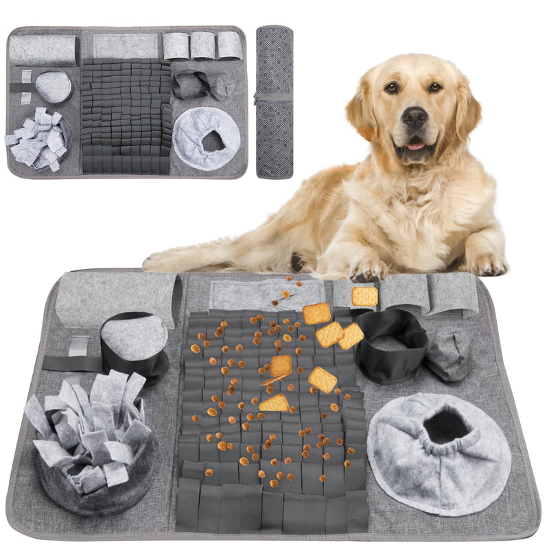 Dog sniffing carpet, washable training mat, feeding mat, sniffing carpet for dogs, smelling training, training mat against boredom and stimulation, slow feeding pad for puppies (66 x 42 cm), grey - PawsPlanet Australia