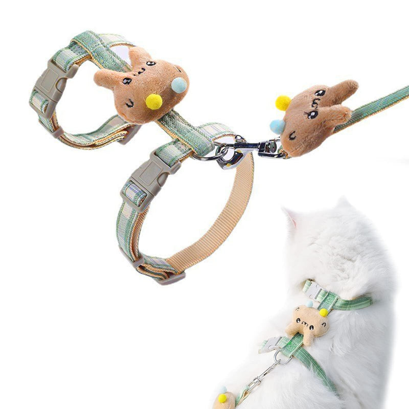 HUTVD Cat Harness and Leash - Escape Proof, Adjustable, Lightweight & Soft - For Large and Small Cats - Pet Safe - S - Green - PawsPlanet Australia