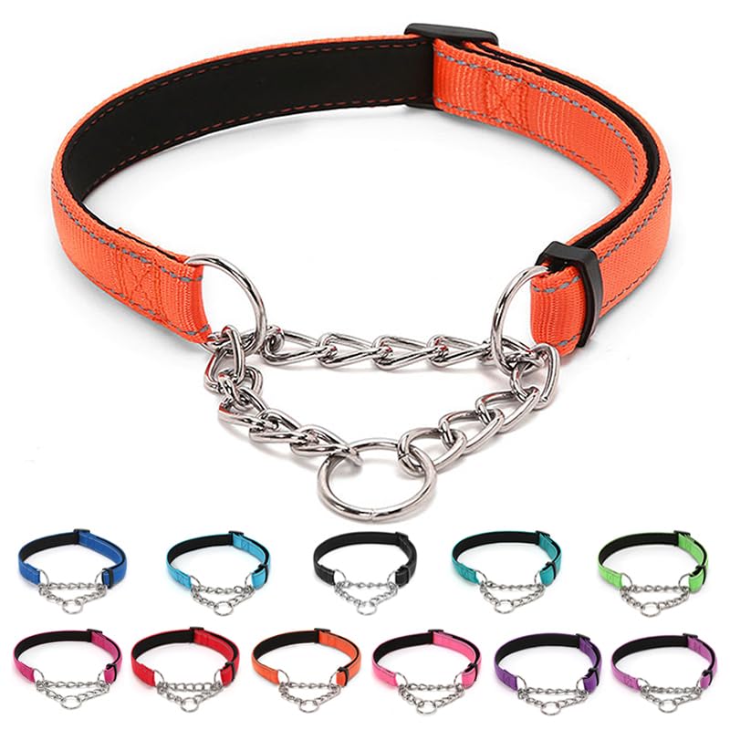 LOS ANDES Dog Collar Soft Padded Neoprene Dog Collar Made of Nylon for Small, Medium and Large Dogs, Adjustable and Reflective S: 25-45cm (9.8-17.7") Orange - PawsPlanet Australia