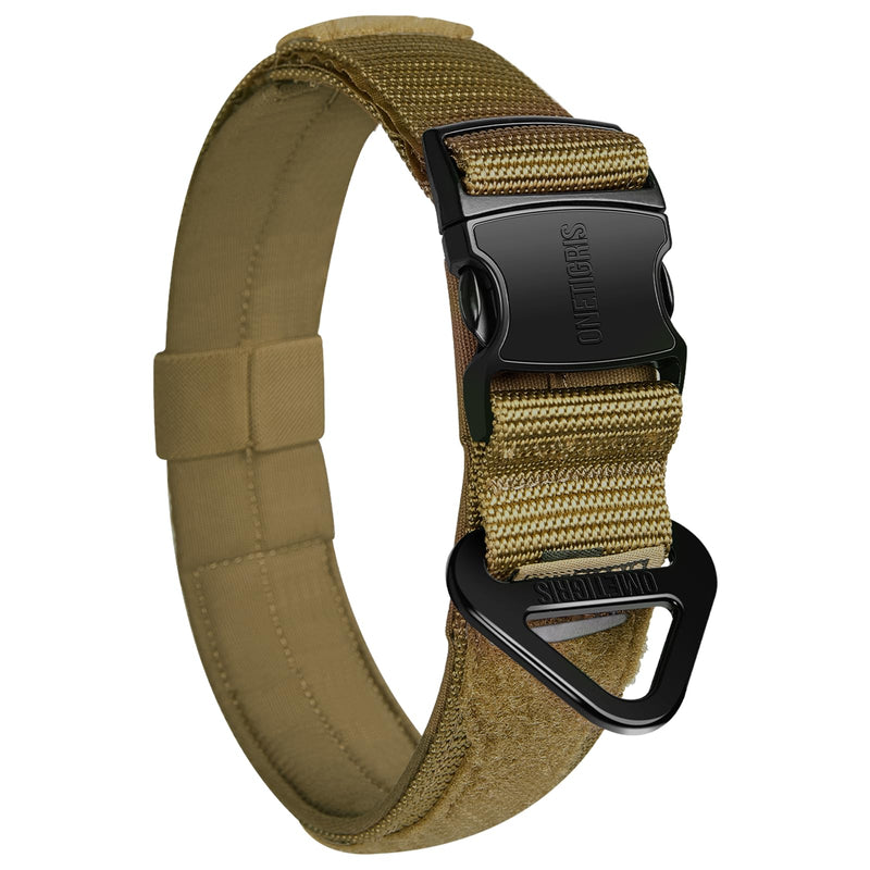 OneTigris X11 Dog Collar, Heavy Reinforced Nylon Adjustable Collar Dog with Soft Lining, Metal Clasp and Patches, Dog Collar with Laser Cut Design and Reflective L Brown - PawsPlanet Australia