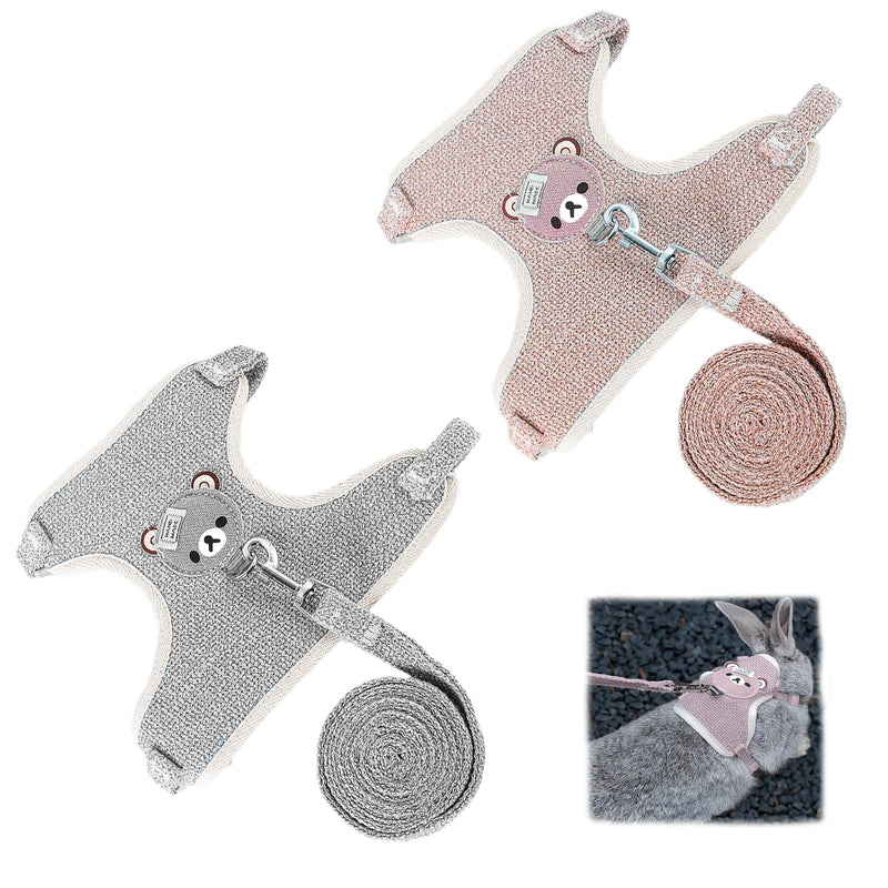 LumenTY Pack of 2 Adjustable Rabbit Leash Breathable Vest Harness 1.20m Harness and Leash for Dwarf Rabbit for Bunny Cat Little Pet Walking - PawsPlanet Australia