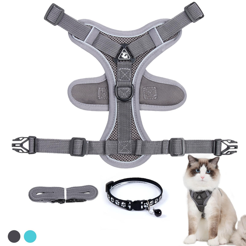 FINEASY Cat Harness with Leash, Escape-Proof and Cat Collar, Adjustable Cat Leash with Harness, Harness Set, Cat Harness, Soft Harness for Cats, Kittens, Dogs, Chest Harness (Grey, S) Grey - PawsPlanet Australia