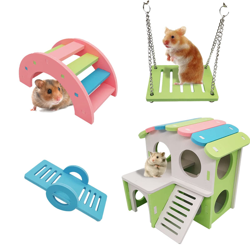 YEKUYEKU Hamster House, Wooden Hamster House, Small Animal Hideout, with Climbing Ladder Hamster Play Toys for Dwarf Hamster and Mouse (Color) Color - PawsPlanet Australia