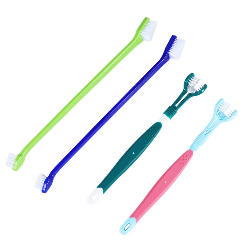 Dog Toothbrush, Pack of 4 Pet Toothbrushes, 2 Triple Head Dog Toothbrushes and 2 Long Handle Dog Toothbrush, Pet Toothbrush for Dogs and Cats (Multi-Coloured) - PawsPlanet Australia