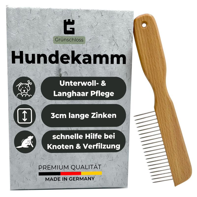 Grünschloss dog comb undercoat & wooden cat comb long hair (3cm long teeth) - detangling comb for dogs undercoat rake comb (Made in Germany) - effectively remove knots & tangles undercoat brush - PawsPlanet Australia