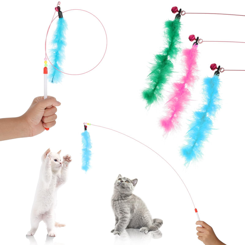 Bewudy Pack of 3 Interactive Cat Toys, Intelligence Cat Toys, Cat Toys Feather with Bells, Cat Fishing Rod with Colorful Feathers for Small Large Cats - PawsPlanet Australia