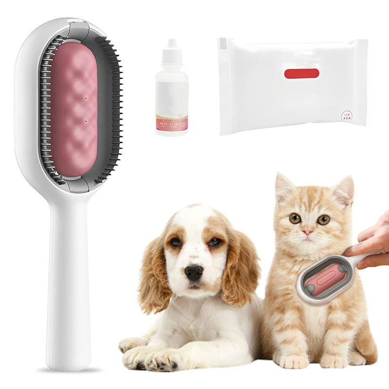 Hekasvm Cat Brush with Water Tank, Cat Brush, Cleaning Brush for Pet Hair, Multifunctional Pet Hair Remover 4 in 1, Ideal for Massage, Grooming and Hair Removal (Short Hair/Pink) Short Hair/Pink - PawsPlanet Australia