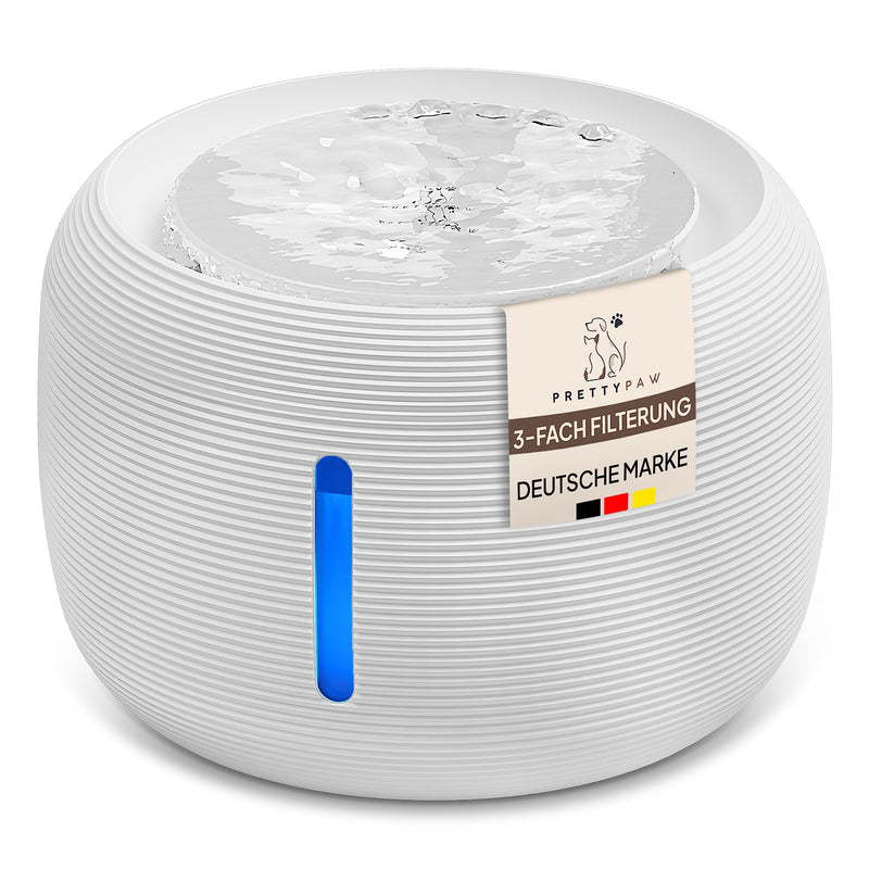 Pretty Paw© cat fountain [NEW INTRODUCTION] Super quiet, BPA-free 2.5L drinking fountain for cats with LED and activated carbon filter I Easy to clean cat drinking fountain I KatzenOase Pro white - PawsPlanet Australia