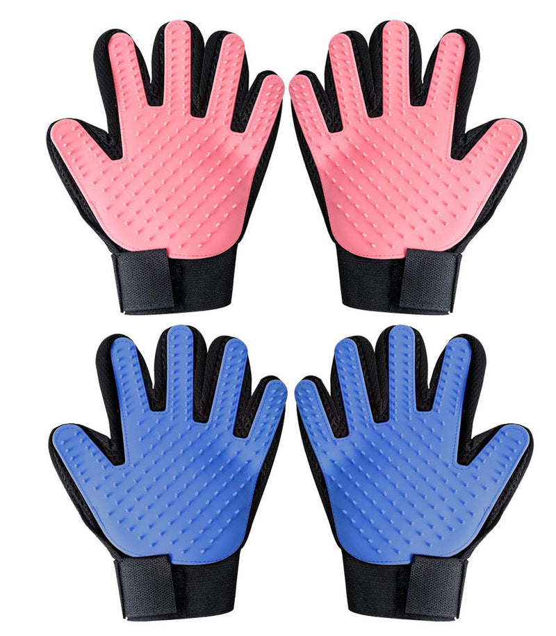 AIRFUL 2 pairs of cat grooming gloves, double-sided pet glove brush, right hand cat glove grooming for short hair and long hair, light blue - 4 pieces - PawsPlanet Australia