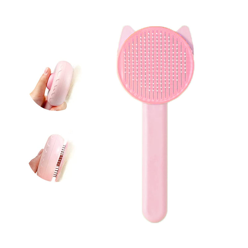Cat brush, dog brush, self-cleaning cat brush for long hair/short hair, cat comb with handle, brush for pet care for removing underfur, loose fur and tangles (pink) pink - PawsPlanet Australia