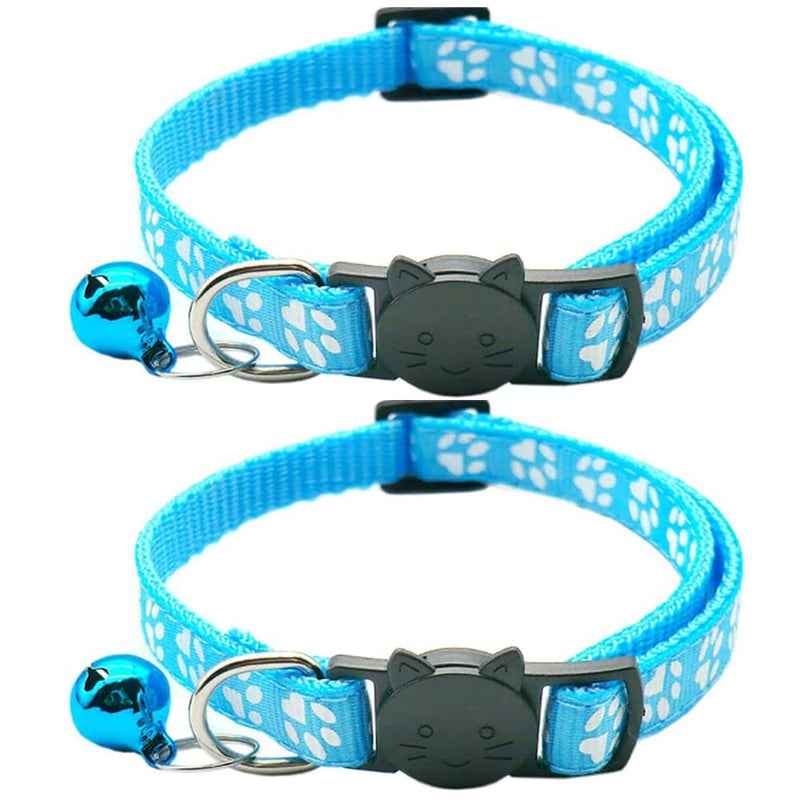 Hepplly 2-Pack Cat Collars Quick Release Reflective Kitten Collar with Bell (Light Blue) Light Blue - PawsPlanet Australia