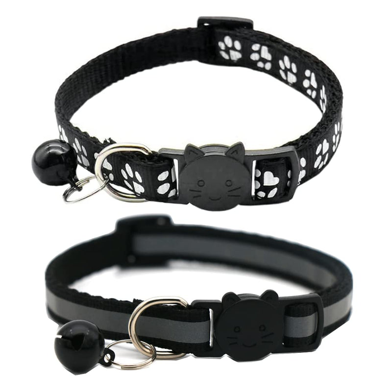 Hepplly 2-Pack Cat Collars Quick Release Reflective Kitten Collar with Bell (Black) Black - PawsPlanet Australia
