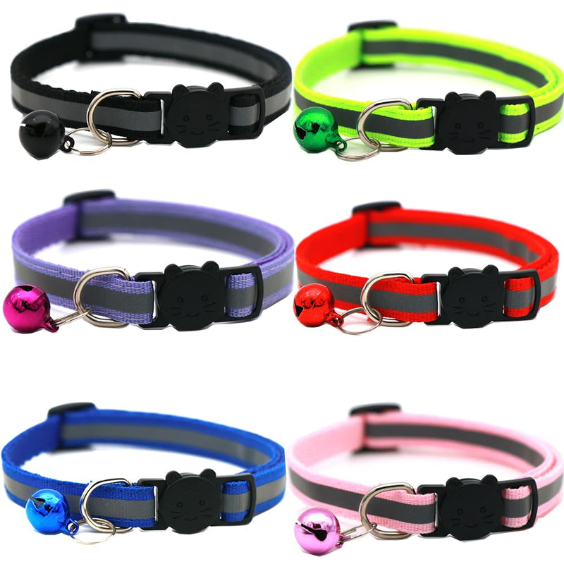 Hepplly 6-Pack Cat Collars Quick Release Reflective Kitten Collar with Bell (6 Multi-Colour) 6 Multi-Colour - PawsPlanet Australia