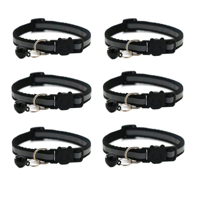 Hepplly 6-Pack Cat Collars Quick Release Reflective Kitten Collar with Bell (Black) Black - PawsPlanet Australia