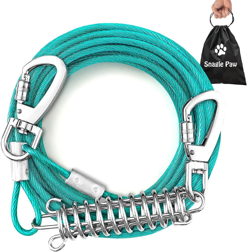 Yard leash for dogs, 15 m yard leash tie out lines, tie out cables for dogs with screw closure, yard leash tie out lines with shock-absorbing spring up to 125 lbs, pet leash bite-resistant for camping. Blue - PawsPlanet Australia