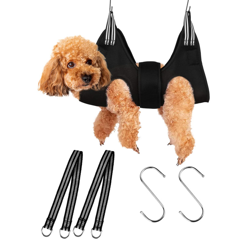 YOKUPOTAC Dog Grooming Hammock, Pet Nail Trimming Harness for Dogs and Cats, Pet Grooming Sling with Wide Strap, Claw Care, Eye and Ear Care Black 1 - PawsPlanet Australia
