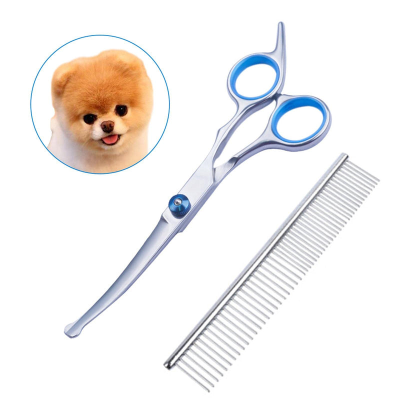 melebellot Pet Grooming Scissors and Grooming Combs, Grooming Scissors for Dogs, Cat Grooming Scissors, Dog Grooming Scissors, with Round Safety Tip, Stainless Steel Pet Grooming Tool for Home (Silver) - PawsPlanet Australia