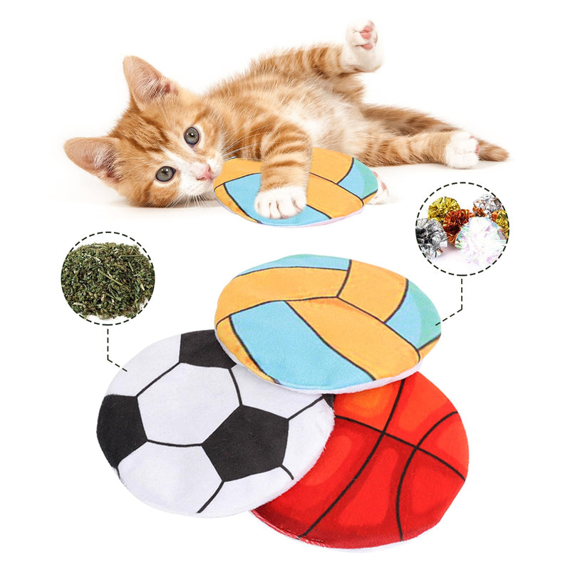 FYNIGO cat toy self-occupation catnip toy, interactive flying disc cat toy with catnip and Mylar crackling sound, kitten chew toy catnip cushion (3 pieces) striped - PawsPlanet Australia