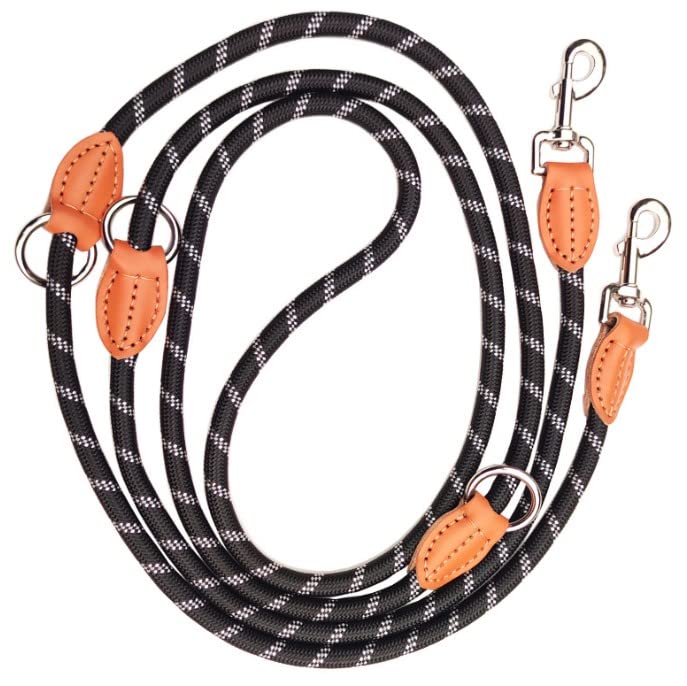 Dog Lead 2M Adjustable Nylon Braided Dog Lead with Carabiner, Multifunctional Training Lead Bite-Resistant, Double Lead for Small/Medium/Large Dogs (Black) - PawsPlanet Australia