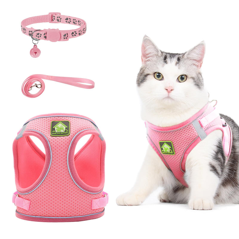 NeuWee Cat Harness with Leash Escape-Proof, Cat Harness Leash Set with Cat Collar, Cat Leash with Harness for Cats, Adjustable Reflective Cat Harness for Kitten Dog (XS, Pink) XS - PawsPlanet Australia