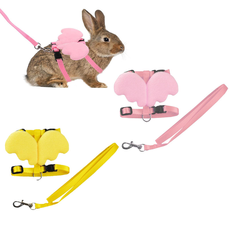 Rabbit Harness Cat Harness Vest, Rabbit Leash, Pack of 2 Rabbit Harness and Leash Adjustable Rabbit Leash, Rabbit Leash, Rabbit Harness Dwarf Rabbit, Rabbit Harness (Yellow + Pink) - PawsPlanet Australia