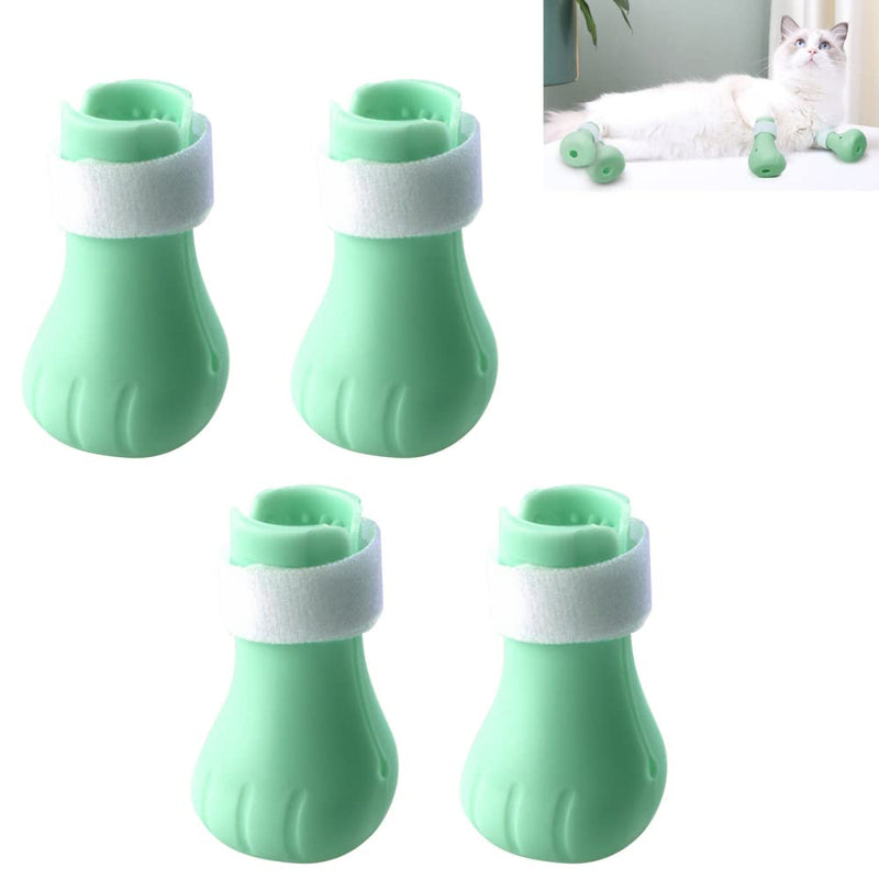 Creperture Pack of 4 Silicone Cat Shoes Cat Anti-Scratch Boots Silicone Adjustable Cat Paw Protector Foot Cover for Cats Bathing Shaving Checking, Green - PawsPlanet Australia