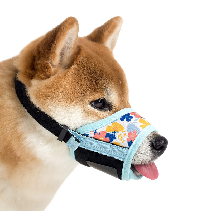 Dog Muzzle, Soft Nylon Muzzle with Motif, Anti-Bite, Anti-Barking, Anti-Yacking for Small, Medium and Large Dogs (XS, Blue Flower) XS Blue Flower - PawsPlanet Australia