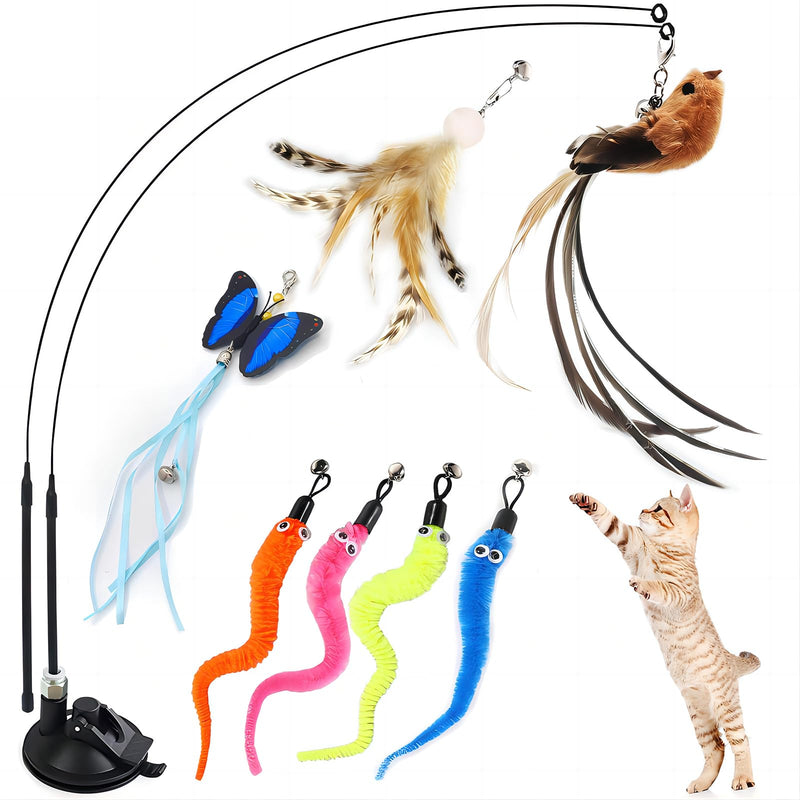 GIAPINST Interactive Cat Toys with Feathers, Cat Toys Self-Employment Pack of 10 Incloude 1 Powerful Removable Suction Cup, 2 Wand, 7 Replacement Teaser Toys with Bells - PawsPlanet Australia