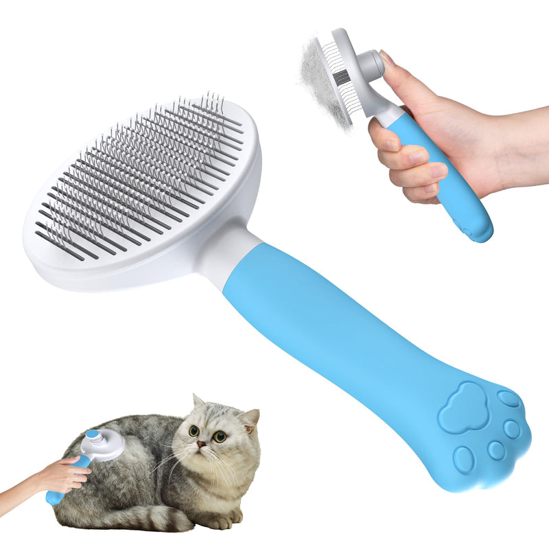 Zivacate Cat Brush Dog Brush [Ergonomic Handle & One-Click Cleaning] Self-Cleaning Brush for Short & Long Haired Dogs/Cats/Rabbits, Undercoat Brush (Blue) Blue - PawsPlanet Australia