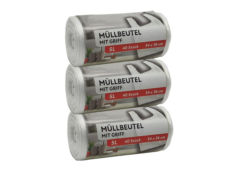 Trash bags premium edition - Particularly tear-resistant and waterproof - With practical carrying handle for easy disposal and clean waste separation (5 liters - 3 rolls) 5 liters - 3 rolls - PawsPlanet Australia