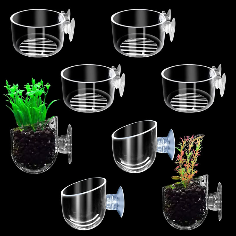 Pizsieat Pack of 8 Aquarium Plant Holders with Suction Cup, Aquarium Plant Glass Cup Transparent Water Plant Pot Glass for Aquarium Landscape Mini Fish Tank Decoration - PawsPlanet Australia