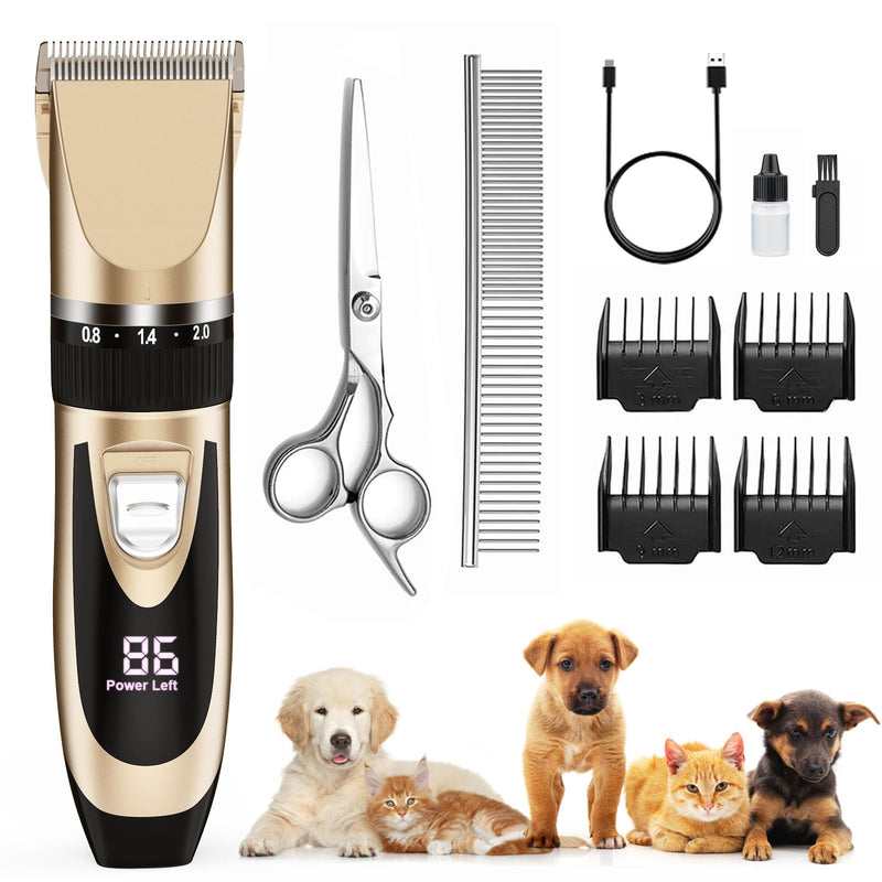 Sjpzwcrl Dog Clipper Professional Clipper Dog Cat Rechargeable Wireless Pet Hair Trimmer Electric Dog Trimmer Kit with LCD Display for Dog Cat Pet Gold - PawsPlanet Australia