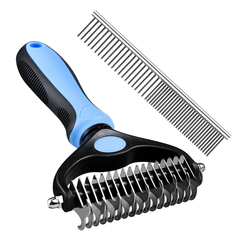 MDDK DY dog brush & cat brush for long hair, undercoat brush for dogs or cats, removes tangles and undercoat, fur brush grooming, double-sided dog comb & cat comb (blue) - PawsPlanet Australia