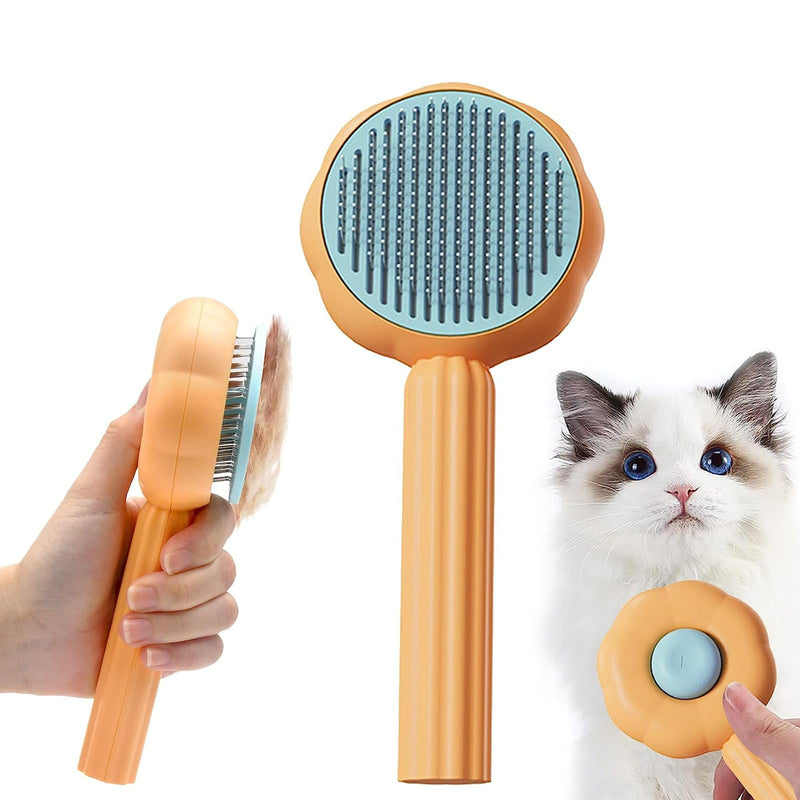 Exsbtay Self-Cleaning Brush for Depilation, Clean Pet Hair with One Click, Cleaning Brush for Pet Hair, Pet Dog Brush Cat Brush, Suitable for Short, Long, Curly Hair (Orange) - PawsPlanet Australia