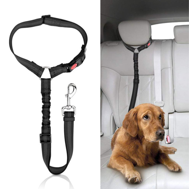 Adjustable seat belt dog car headrest, dog safety harness, dog seat belt with elastic for small dogs, medium-sized puppies-black - PawsPlanet Australia