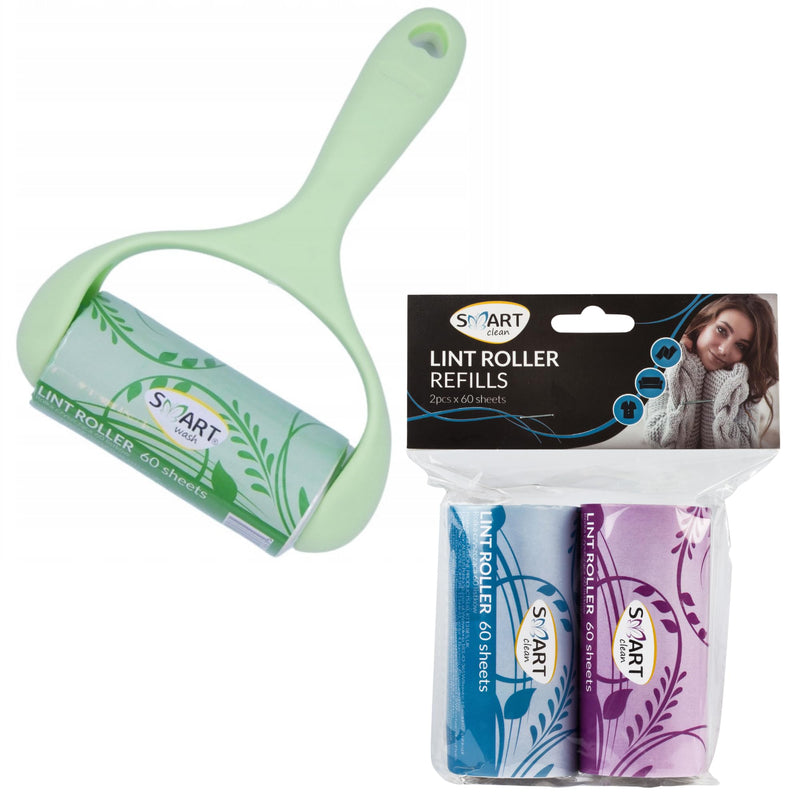 SMART Clean lint roller | for removing dust, hair and lint - ergonomic and elegant handle - easy to use (1 piece + 120 green sheets) 1 piece + 120 green sheets - PawsPlanet Australia