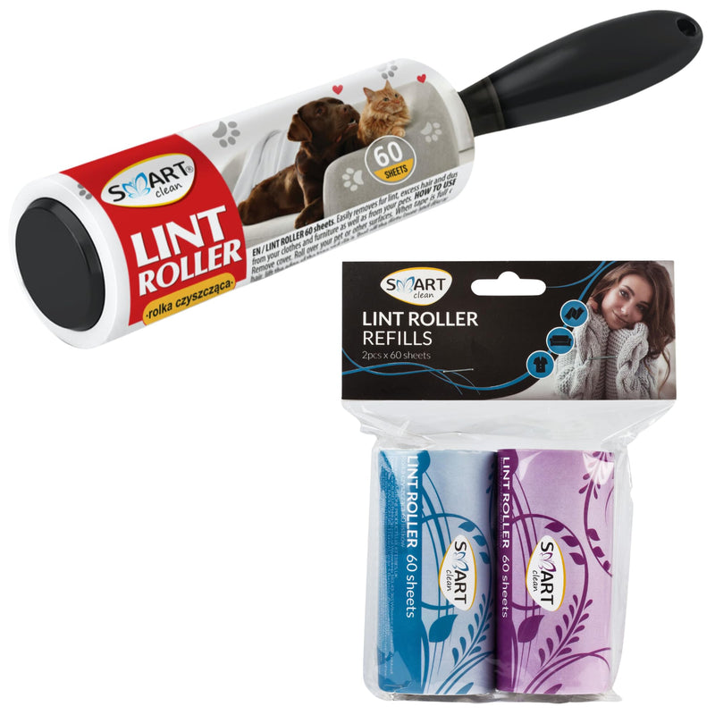 SMART Clean lint roller | for removing dust, hair and lint - ergonomic and elegant handle - easy to use (1 piece + 120 sheets) 1 piece + 120 sheets - PawsPlanet Australia