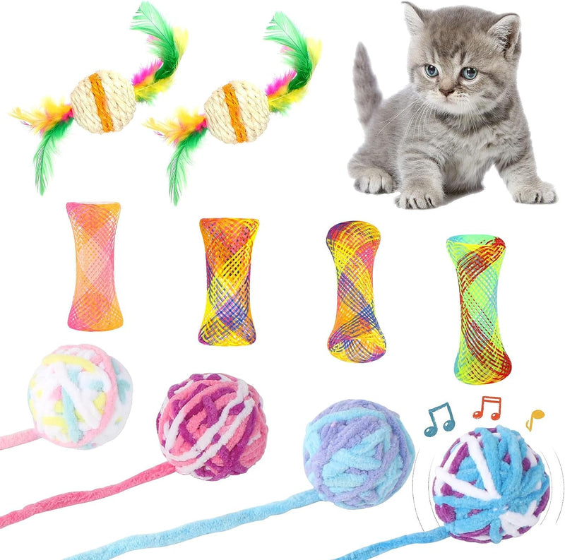Towiy Pack of 6 cat toy balls + 4 cat toys spiral sisal ball cat interactive kitten balls intelligence cats plush ball cat balls plush ball cat with bell for pet - PawsPlanet Australia
