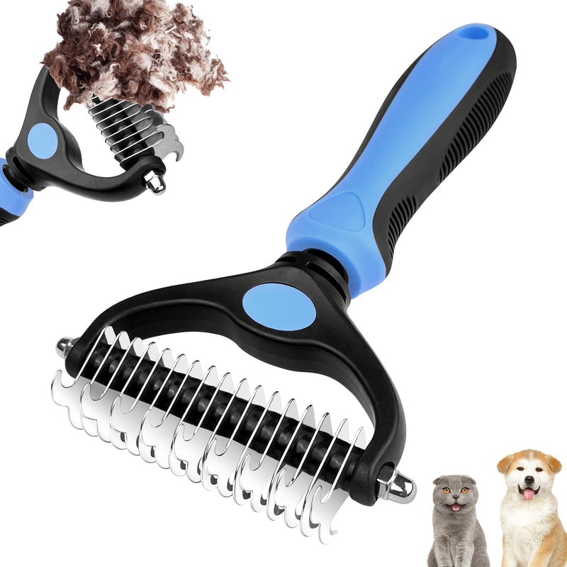 Mesybveo dog brush, cat brush for long hair, stainless steel dog brush undercoat, undercoat brush, double-sided 17+9 teeth, handle with hanging hole, dog brush against matting, for cats, dogs - PawsPlanet Australia