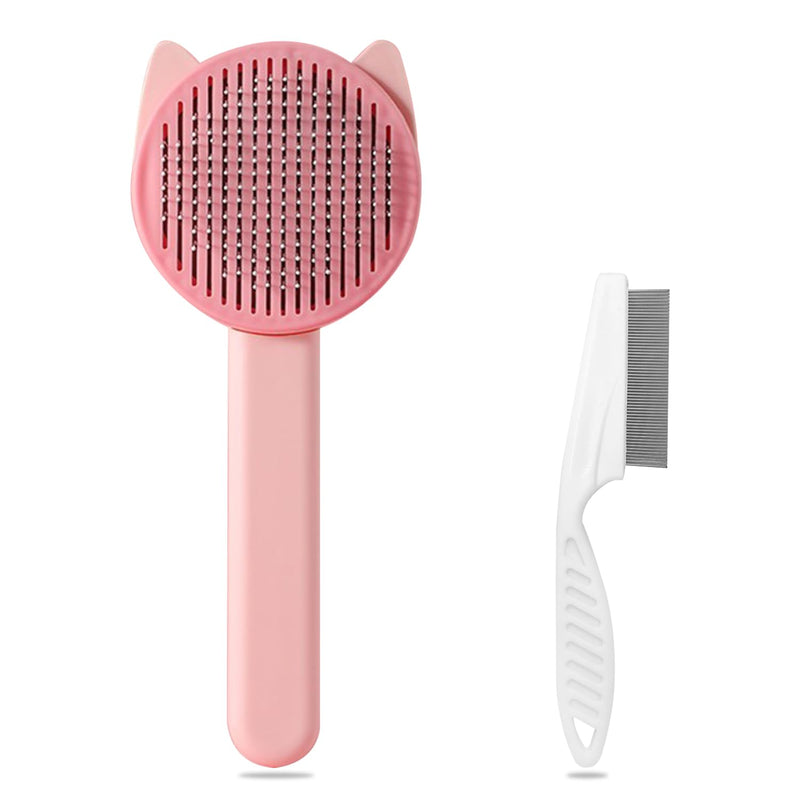 1 Pet Comb with 1 Comb for Fleas, Grooming for Pets with Fine Teeth, Pet Epilator, Massage Brush (Pink) - PawsPlanet Australia