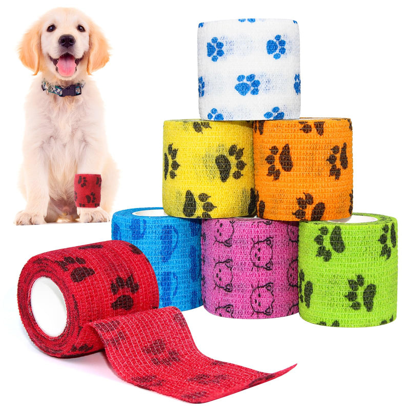 aurorayer Pack of 7 self-adhesive bandages, 5 cm x 4.5 m, self-adhesive bandage, fixing bandage, self-adhesive bandage, dog, pet, vet wrap for cats, dogs, horses, leg adhesive bandage - PawsPlanet Australia