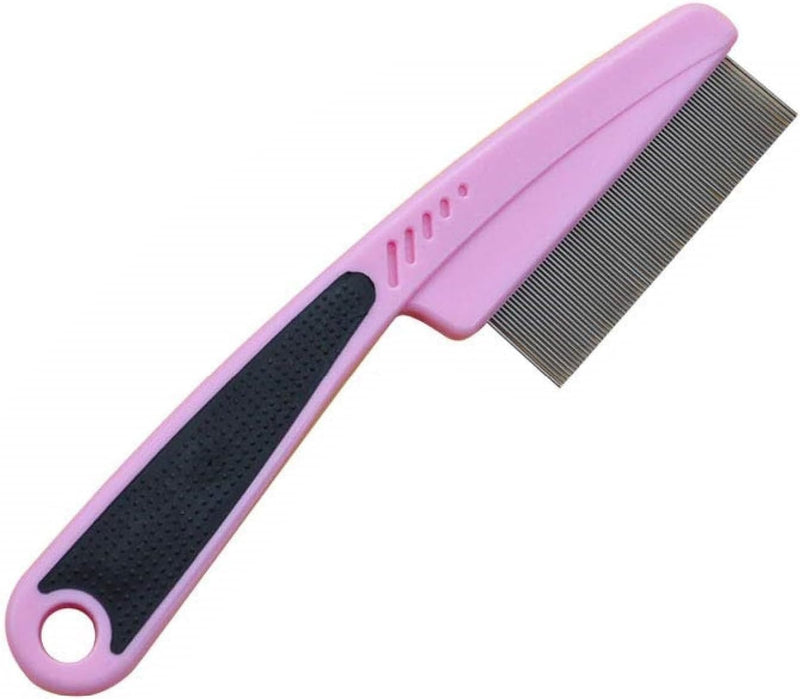 Mnixy U7EQ Flea Comb for Cats and Dogs, Anti-Tangle, Grooming Comb with Easy Handle, Long Use, Stainless Steel (Teeth) Plastic, Pink 1Pcs - PawsPlanet Australia