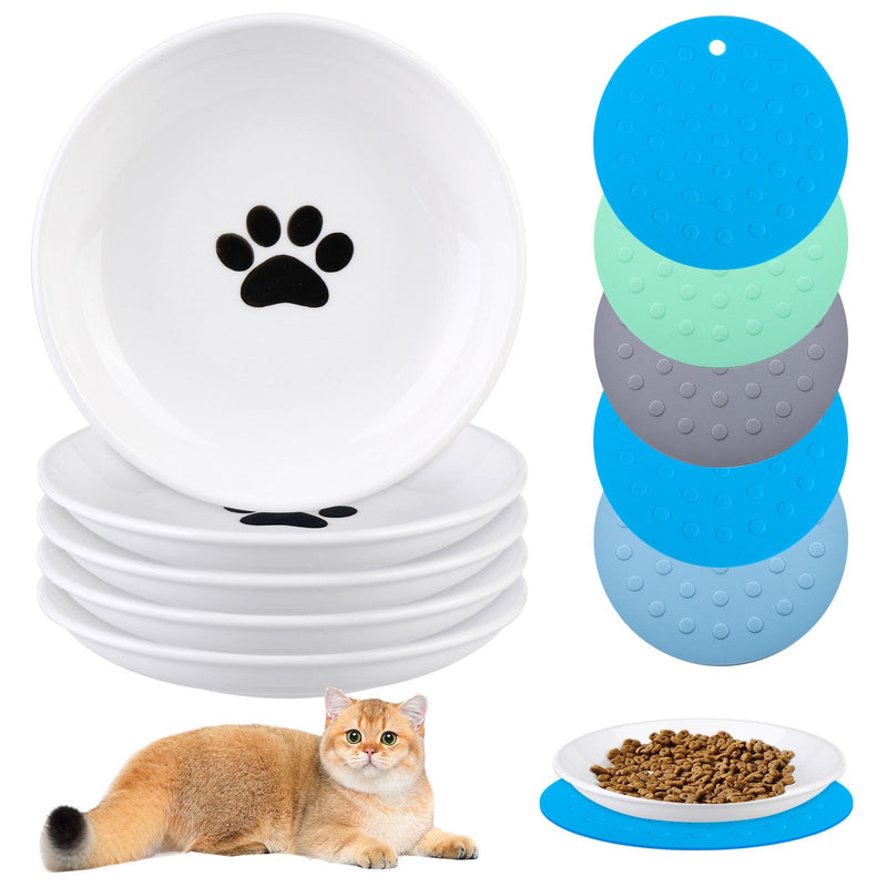 5 pieces ceramic cat bowls, ceramic cat food plates, cat food bowls, ceramic cat bowls with non-slip mat, feeding bowl, cat wet food bowls for cats, flat bowls for kittens - PawsPlanet Australia