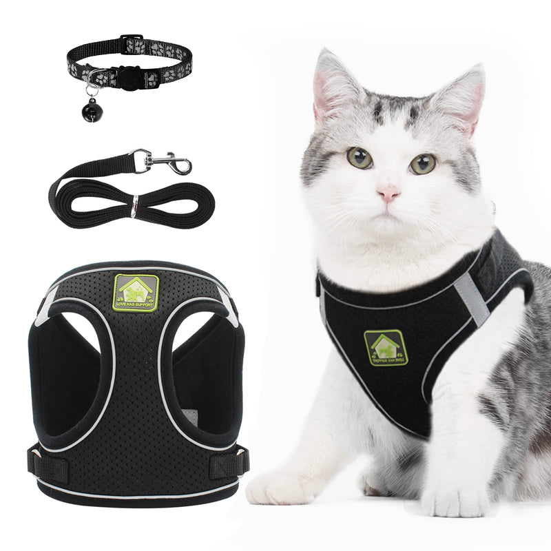 NeuWee cat harness with leash, escape-proof, cat harness leash set with cat collar, cat leash with harness for cats, adjustable cat harness for small dogs, large cats (black, L) black - PawsPlanet Australia