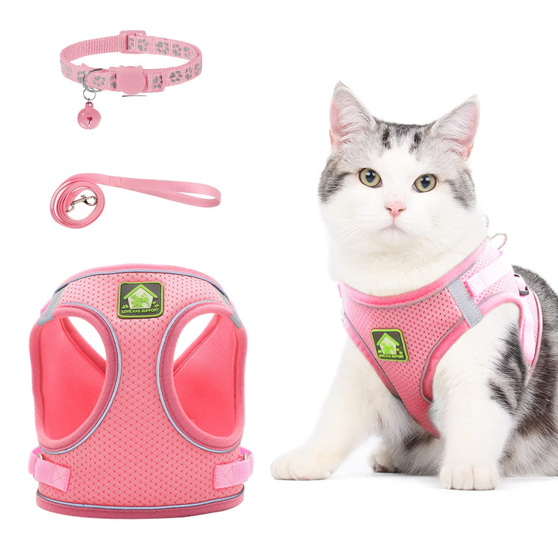 NeuWee Cat Harness with Leash, Escape-Proof, Cat Harness Leash Set with Cat Collar, Cat Leash with Harness for Cats, Adjustable Cat Harness for Small Dogs, Large Cats (L, Pink) L - PawsPlanet Australia