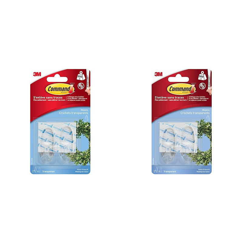 Command 17091CLR hook M (900g, 2 hooks + 4 strips in M) transparent (pack of 2) M (pack of 2) - PawsPlanet Australia