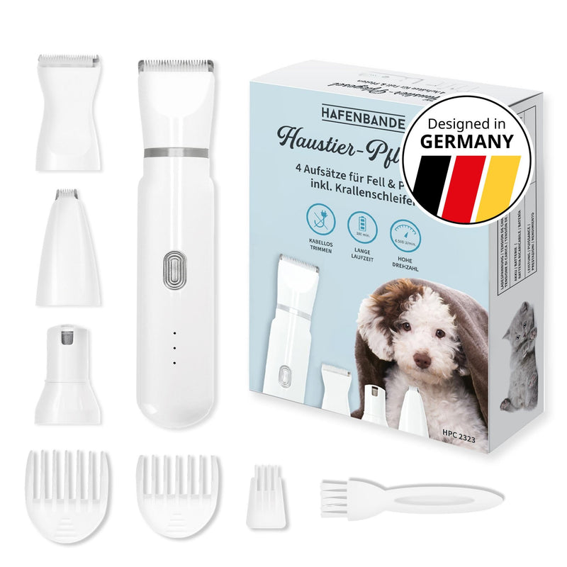 Hafenbande 4-in-1 dog clipper and paw trimmer for dogs, cats and small animals | for grooming nose, ears, legs, body | 3 cutting attachments, 3 comb attachments | Waterproof | with battery 4-in-1 trimmer - PawsPlanet Australia