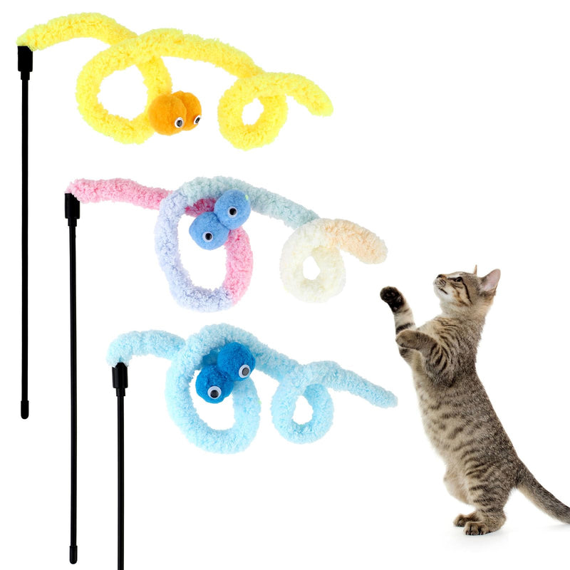 cobee Cat Magic Wand Rainbow Toy, 3pcs Rainbow Worm Toy Funny Colorful Fluffy Worms Wand for Kitten Training Cats Interactive Catcher Teaser Ribbon Exerciser - PawsPlanet Australia