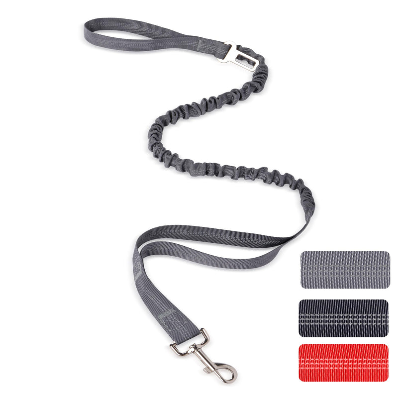 Dog Leash for Training, Flexi Elastic Shock Absorber for Dogs with 2 Padded Handles and Metal Hooks, Strong Bungee Dog Leash for Small, Medium and Large Dogs (Gray) Gray - PawsPlanet Australia
